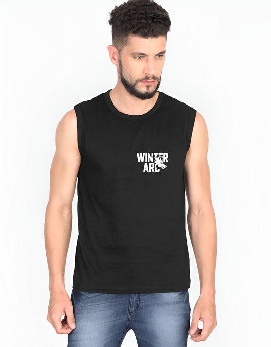 WINTER ARC Men’s Black Sleeveless Training Tee – FLINKO Performance Edition